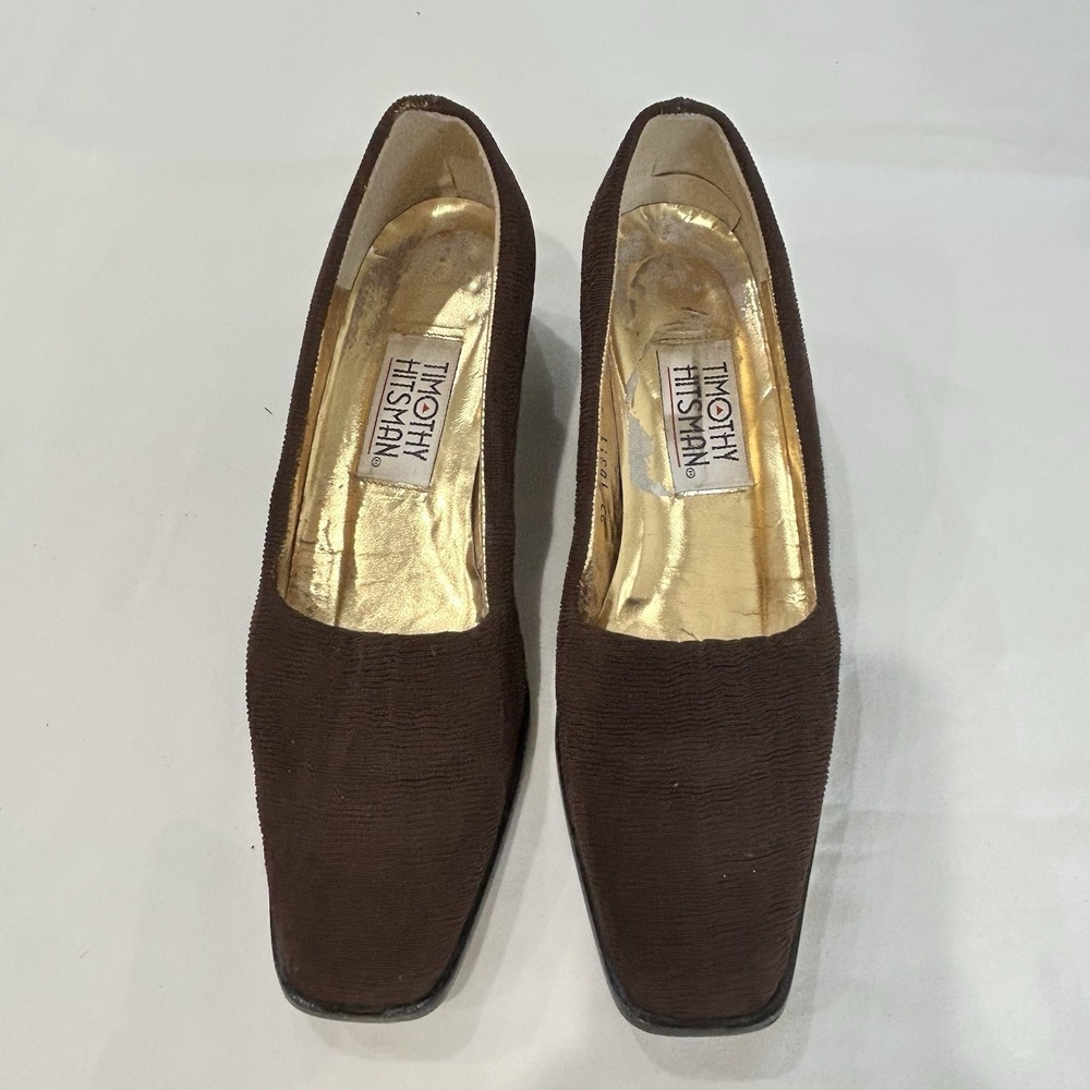 Vintage Timothy Hitsman Textured Gathered  Fabric Women's Sz 6.5 Shoe Pump Brown - Picture 2 of 9